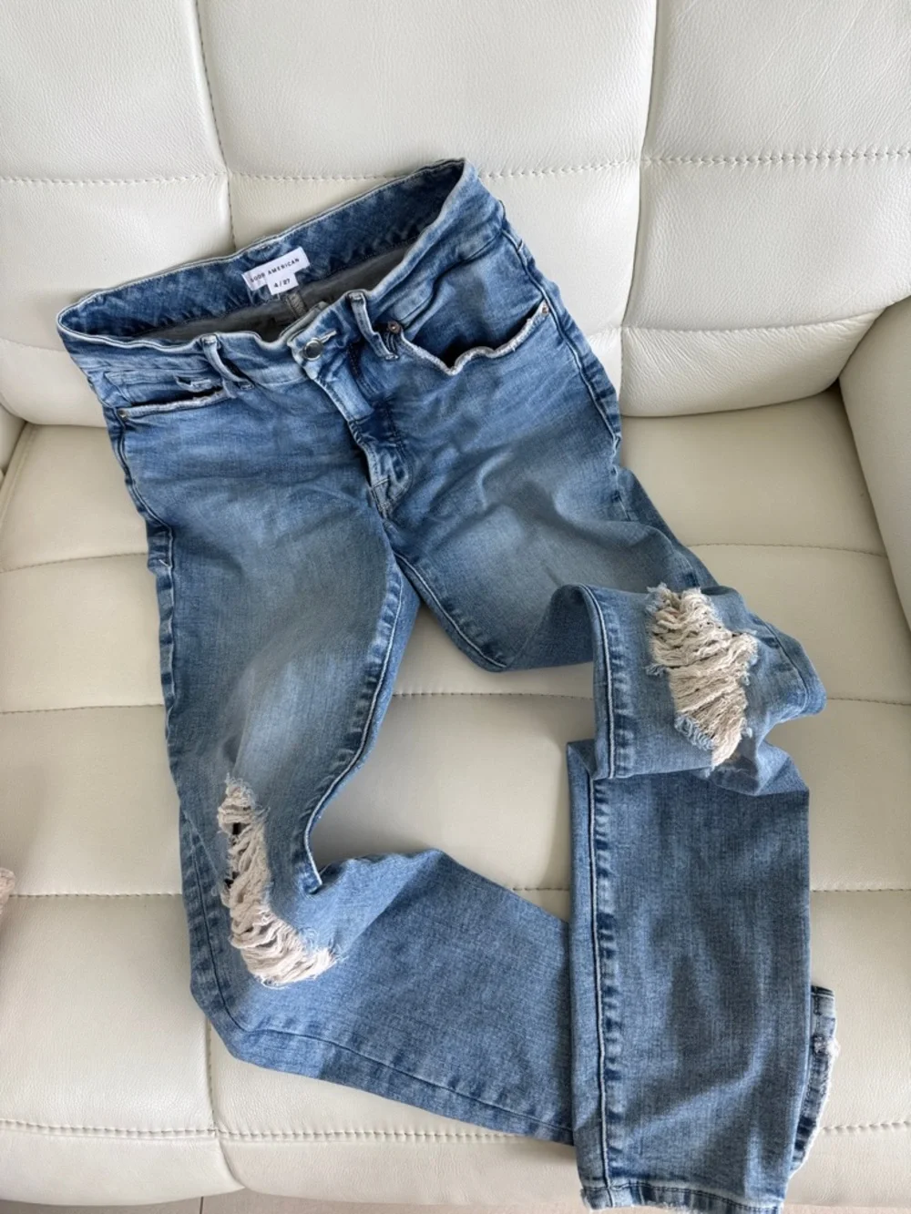 Good American Light Blue Ripped Skinny Jeans